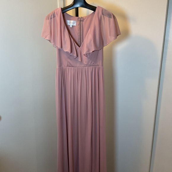 13. Azazie Vintage Mauve Pink Ruffled Tiered Maxi Dress Size A10 - Picture 1 of 8